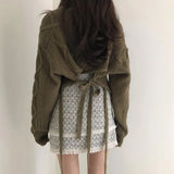Autumn Korean Style Loose Sweater Women Long Sleeve Back Bow Tie Warm Sexy V-neck Casual Winter Knitting Elegant