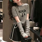Sleeve Knitted Sweater Women Pure Color 2022 Autumn Y2k Crop Tops Female Elegant Pullover Casual Korean Clothing