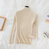 Casual Sweater Women 2021 Long Sleeve Ruffle Sweater Knitted Slim Korean Pullover Solid Bottoming Shirt All Match