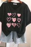 100% Cotton L-6XL T Shirt Plus Size Tshirt Short Sleeve Women Top Summer Heart Print Sweet V Neck Oversized T