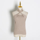 Solid Sleeveless Sexy Women Sweater Halter Off Shoulder Slim Knitted Tops Female Fashion Summer 2020