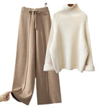 Version Of The Lazy Suit Women 2025 New Autumn And Winter Thick Thick Knitted Knitted Knitted Wide Leg Pants Two