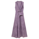 Temperament Lightly Ripe Purple V Neck Dress With Thin Neck Dress Women Summer Sleeveless A Word Slings Long
