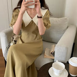 Harajuku Summer Short Sleeve Midi Holiday Chic A-line Popular Loose Lapel Retro Fashion