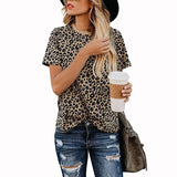 Women's Leopard Top Bottom T-Shirt Short Sleeve Casual T-Shirt Soft