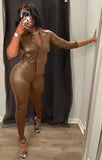 Leather Fit Blouse and High Waist Pants 2 Piece
