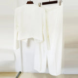 New Fashion Round Neck Heavy Industry Nail Beads Short Jacket Broad Leg Trousers Set Two