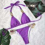 Toloer New Swimwear Crystal Diamond Chain Women's Split Swimsuit Perm Gold Snake Grain Strap Sexy