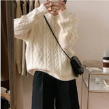 Version Of Autumn And Winter New Round Neck Twist Pink Knitted Sweater Loose Lazy Wind Sweet Autumn Blouse Girl-Outfit