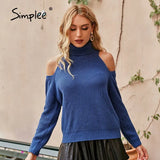 Casual turtleneck women's sweaters winter Elegant cut out long sleeve female pullover short Cold shoulder autumn