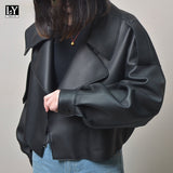 VAREY LIN 2022 Spring Women Biker Jacket Pu Leather Jacket Casual Outwear Black Short Loose Soft Faux Leather Jacket