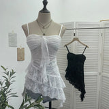 Real Shoot Sweet Spice Girls Irregular Lotus Side With Chest Pad Sling Vest Sexy Lace Sleeveless Top