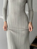 Toloer Sexy Elegant Dress Solid Color Long Sleeve Round Neck Wrap Hip Long Skirt Women's