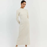 2025 Knitted Wood Ear Dress To Close The Waist High-Necked Pit Repair Slim Thin Knitted Long Dress