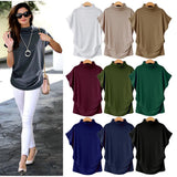 Commute Large Size Women's Half Turtleneck Batwing Sleeve Solid Color Polyester
