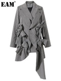 Women Black Plaid Ruffles Irregular Blazer New Lapel Long Sleeve Loose Fit Jacket Fashion Tide Spring Autumn 2023