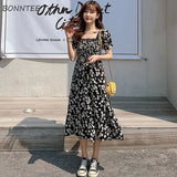 Women Daisy-printing Elegant Various Design Square Collar Sweet Lady All-match Plus Size 4XL Leisure Holiday Girl