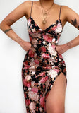 Sweet Strap Sleeveless Floral Print Slit Midi Asymmetrical Holiday