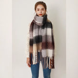 Women's Plaid Scarf Soft Waxy Thickened Autumn Winter Mohair Imitation Cashmere