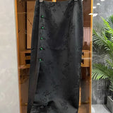 Temperament High-End New Chinese Style Disc Buckle Acetic Acid Jacquard Forked Skirt Women's French Style In The Early Spring Of 2024-Outfit
