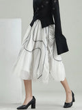Casual Skirt For Women High Waist Loose Patchwork Colorblock Irregular Hem Midi Skirts Female Summer Clothing