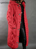 Autumer Winter Long Sleeve Top Crew Neck Women Sweater Knit Cardigan Pull Button Thick Warm Loose Casual Long Coat