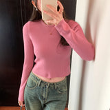 Short Style Long-Sleeved Sweater Women's Autumn And Winter New Small Bottomed Shirt Short Style Slim Blouse-Outfit