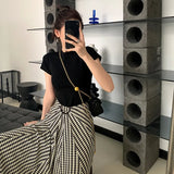 Cotton Shoulder Short-Sleeved T-Shirt Women's Ins Tide Brand Round Collar Folded And Bottomed T-Shirt Slim To Show A Thin White Blouse-Outfit