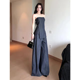 Summer New Korean Wearing A Forked Corset Loose Broad Leg Pants Denim