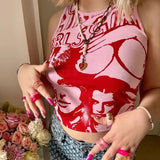 Harajuku Graphic Print T-shirt 90s Women Vintage Crop Top Y2K Aesthetic Summer Slim Fit Tees Tops Streetwear Gothic