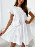 Flared Sleeve Round Neck Irregular Hem