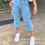 Mid-waist Jeans Trousers 2023 New Women Side Pockets Fashion Vintage Blue Streetwear Feet
