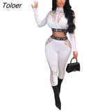 Two 2-piece Set Tracksuits Tight Suit Fitness Outfits Club Sexy Clothing Hollow Out Crop Top And Pants Sets Lady