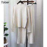 Autumn Knit Outfits Women Two Piece Sets Rib Loose Pullover And Wide Legs Pants Streetwear Sweater Suit Matching