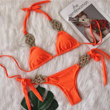 Toloer New Bikini Solid Color Split Swimsuit Sexy Hand-Woven Women's