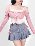 Bow Sweet Two Piece Sets Women Casual Patchwork Chic Skirt Sets Female Designer Bandage Strappy Elegant Party Sets