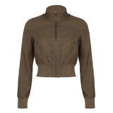 Long Sleeves Pockets Cargo Coats Vintage Solid Slim Jackets Y2K Fashion Streetwear Aesthetic Zip Up Clothes-Outfit