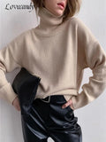 Autumn Winter Women Warm Soft Cashmere Turtleneck Sweaters Female Solid Overtise Wide Sleeve Knitted Sweater