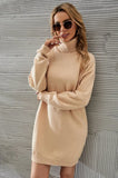 Casual Khaki Turtleneck Long Sleeve Slim Knit