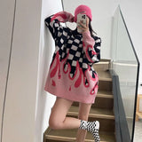 Korean Oversize Fire Knitted Sweaters Autumn Winter New High Street Plaid Pullovers Japanese Harajuku Sueter