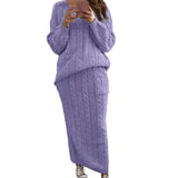 Autumer Winter Knit Pullover Crew Neck Long Sleeve Top Two Piece Sets Sweater Women Skirt Chic Pulls Korean Elegant
