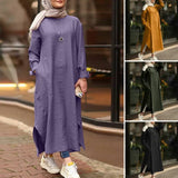 ZANZEA 2022 Kaftan Muslim Maxi Dress Women's Islamic Sundress Long Sleeve Vestidos Female Casual Solid Robe