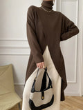 Back Long Big Size Long Knitting Sweater Turtleneck Long Sleeve Women Pullovers New Fashion Autumn Winter 2023