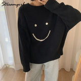 Knitted Warm Sweaters For Women Sweater Oversize Autumn Winter Sweet Clothes Smile Print Pullovers Loose Oversized