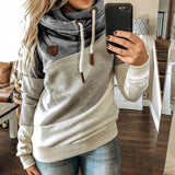 Leopard Print Sweatshirts Women Casual Turtleneck Long Sleeve Hoodies Fashion Drawstring Patchwork Female Pullovers