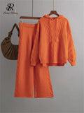 Drawstring Hooded Women Knitted Sets Irregular Loose Sweater+Casual Wide Leg Long Pants Winter Warm Two Pieces