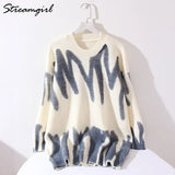 Sweater Oversize Pullover Women Striped Print Female Winter Warm Knitted Tops Women's Oversized Sweater For Women