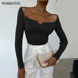 Knitted Square Collar Tops Women Sexy Long Sleeve Women Slim Minimalist Autumn 2021 Basic Korean Black Casual