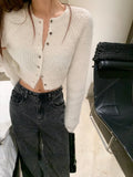 Crop Tops Women Casual Elegant White Knitted Cardigan Office Lady Pure Color Korean Sweater Coats Female 2022 Autumn