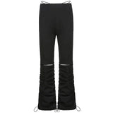 Hollow Out Pants Y2K Ruched Drawstring Trouser High Waist Cargo Pants Bandage Patchwork Pants Casual Women